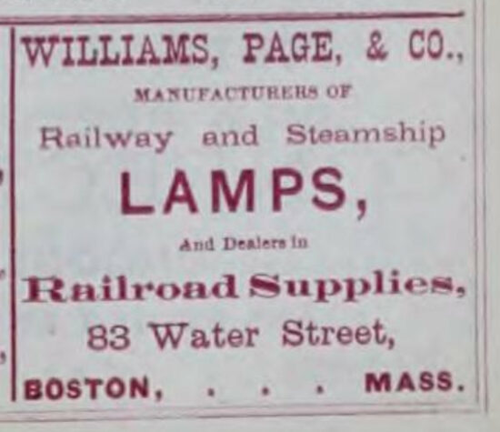 1875 Boston Directory, first time their advertisement states "Lamps" and not "Railroad Supplies" 