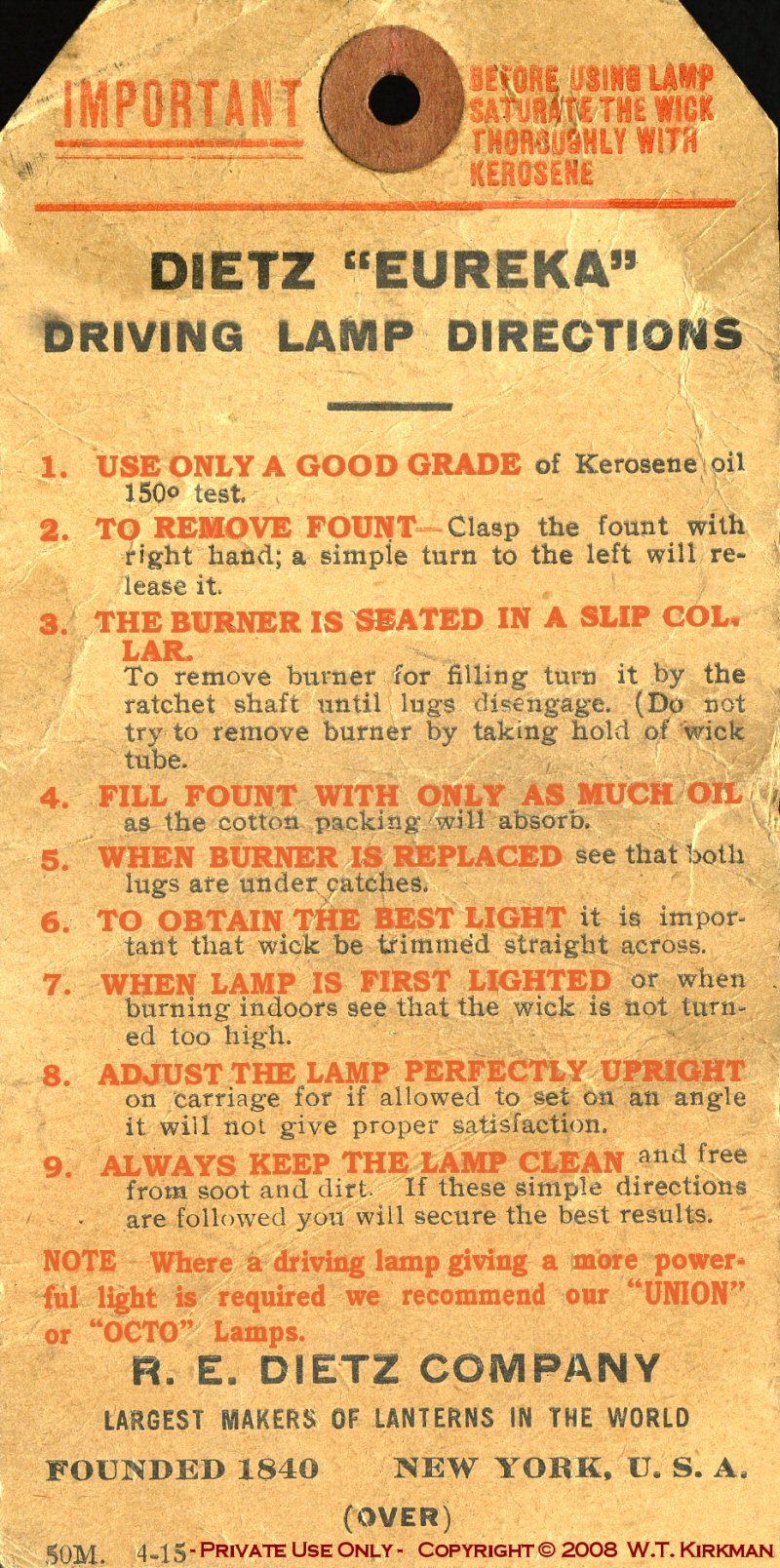 Eureka Driving Lamp Instructions