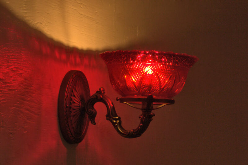 W.T.Kirkman Lanterns "Silverton" Gas Lamp with Red Lamp Shade