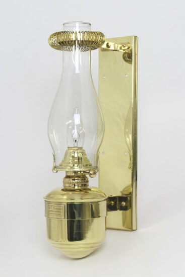 #2525 Caboose Wall Lamp with Back Plate and Chimney Holder, Polished Brass, 120 Volt Hardwired, Clear Chimney