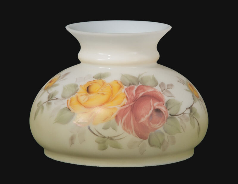 7" Hand Painted Victorian Roses Opal Lamp Shade