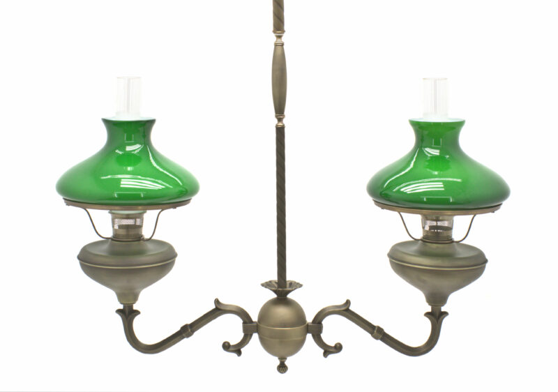 American Made Solid Brass Antique Oil Lamp Antique Brass Finish with Green Shades
