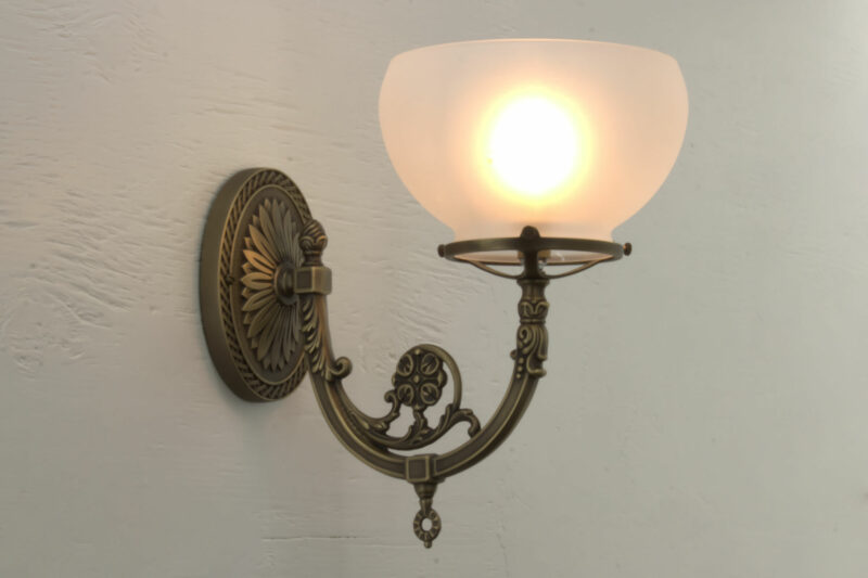 W.T.Kirkman Lanterns "Humboldt" Gas Lamp with Satin Etched Bowl Shade with Antique Brass Finish