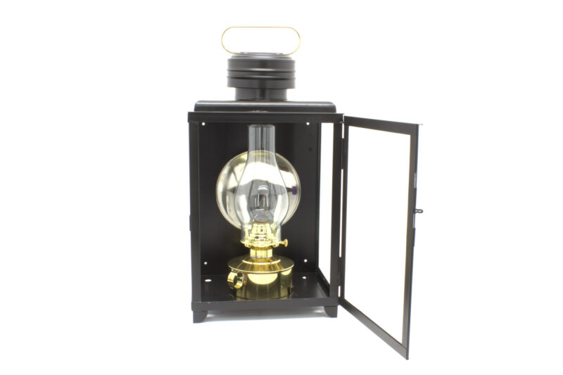 W.T.Kirkman Lanterns Climax Square Station Lamp Black with Polished Brass