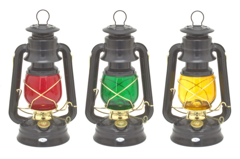 Dietz #76 Black with Brass Trim Lanterns with Red, Amber, and Green Globes