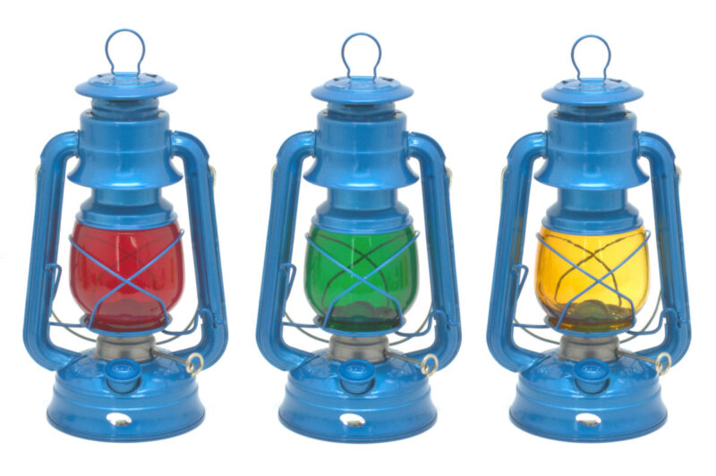 Dietz #76 Blue with Plain trim Lanterns with Red, Amber, and Green Globes