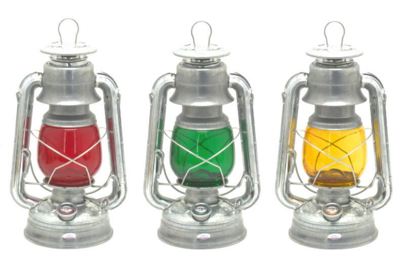 Dietz #76 Galvanized Lanterns with Red, Amber, and Green Globes